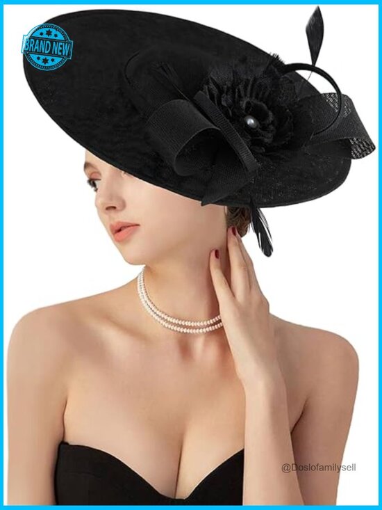 Linen Derby Fascinator Hat Handmade Feather Headpiece  display picture 2